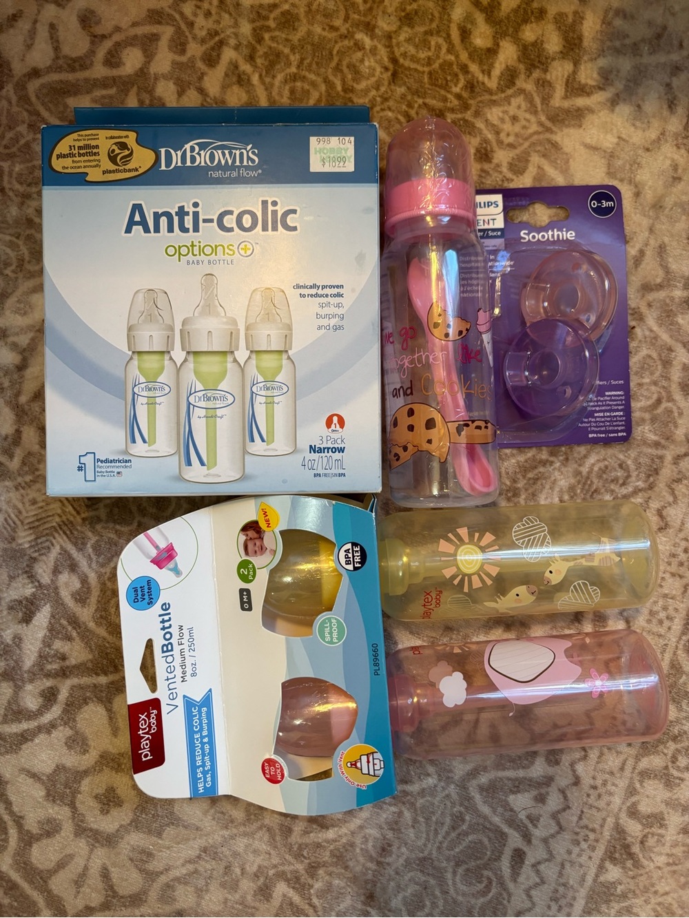 Playtex Baby Bottle Pack with Pink and Yellow Bottles